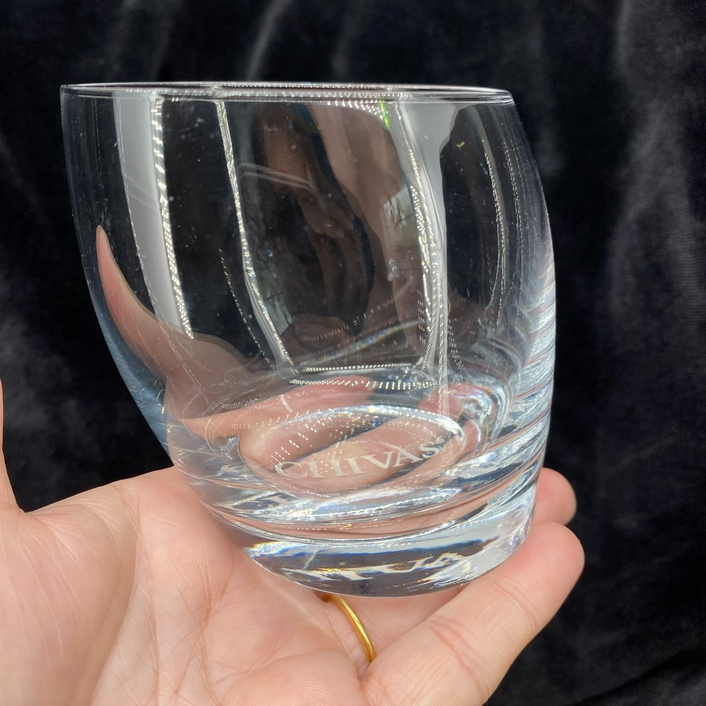 Chivas Regal Whiskey Rocks Lowball Glasses Set of 2 Slanted Tilted Vintage Clear